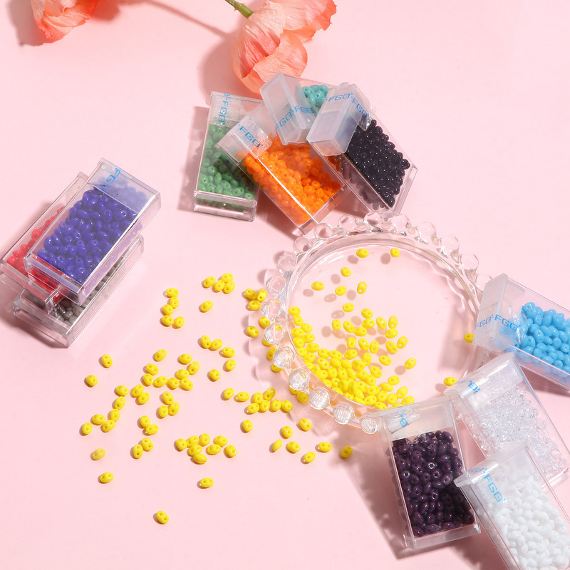 Staklene dvostruke perle s dvije rupe, višebojne, neprozirne razmaknice, DIY nakit, 5 mm x 4 mm, 1 boca (10 g-približno 150 komada)