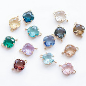 17x11MM 14K arany színű sárgaréz és üveg 2 lyukú, négyzet alakú összekötő medálok medálok barkács ékszerek leletek Kiegészítők