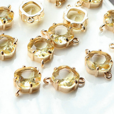 17x11MM 14K arany színű sárgaréz és üveg 2 lyukú, négyzet alakú összekötő medálok medálok barkács ékszerek leletek Kiegészítők