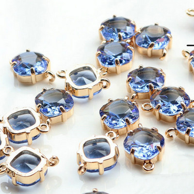 17x11MM 14K arany színű sárgaréz és üveg 2 lyukú, négyzet alakú összekötő medálok medálok barkács ékszerek leletek Kiegészítők