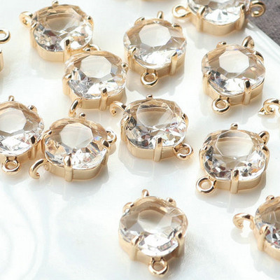 17x11MM 14K arany színű sárgaréz és üveg 2 lyukú, négyzet alakú összekötő medálok medálok barkács ékszerek leletek Kiegészítők
