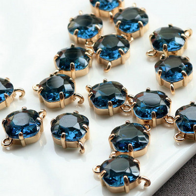 17x11MM 14K arany színű sárgaréz és üveg 2 lyukú, négyzet alakú összekötő medálok medálok barkács ékszerek leletek Kiegészítők