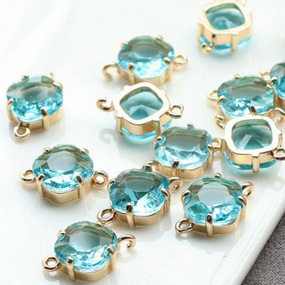 17x11MM 14K arany színű sárgaréz és üveg 2 lyukú, négyzet alakú összekötő medálok medálok barkács ékszerek leletek Kiegészítők