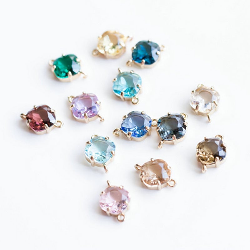 17x11MM 14K arany színű sárgaréz és üveg 2 lyukú, négyzet alakú összekötő medálok medálok barkács ékszerek leletek Kiegészítők