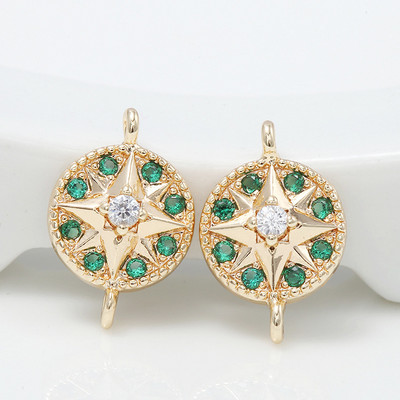 10*13MM 14K златен цвят месинг и циркон 2 дупки кръгли свързващи талисмани висулки Консумативи за изработка на бижута Аксесоари Направи си сам