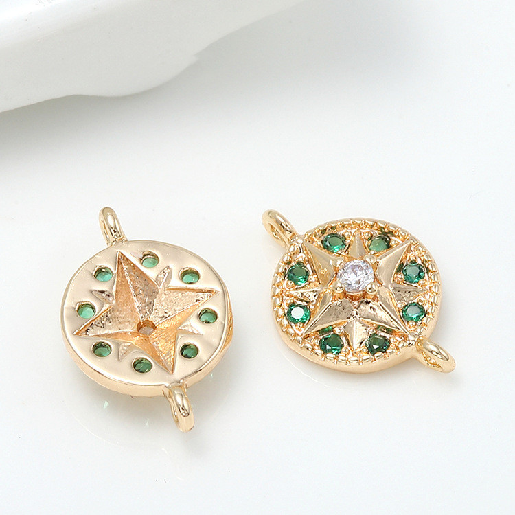 10*13MM 14K arany színű sárgaréz és cirkon 2 lyukú, kerek csatlakozó medálok medálok Ékszerkészítési kellékek barkácsolás kiegészítők