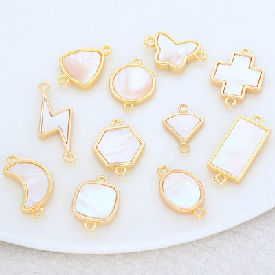 14K златен цвят месинг сърце пеперуда кръгъл кръст 2 дупки Connect Charms Висулки Колие Консумативи за изработка на бижута Аксесоари