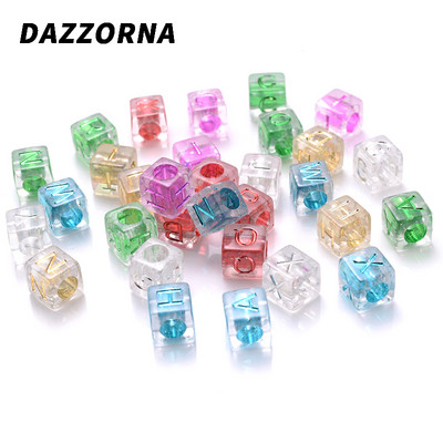100 vnt kubo abėcėlės akrilo karoliukai 6x6 mm spalvos aukso raidžių karoliukai papuošalų kūrimas apyrankėms karoliai pasidaryk pats didmeninė prekyba