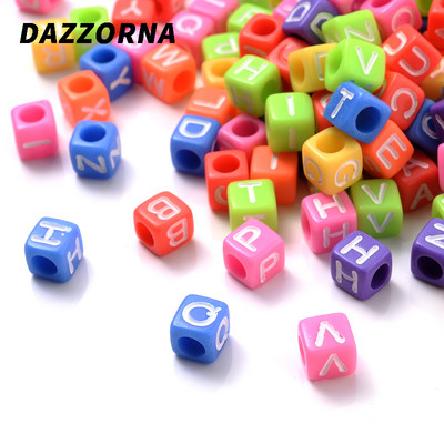 100 vnt kubo abėcėlės akrilo karoliukai 6x6 mm spalvos aukso raidžių karoliukai papuošalų kūrimas apyrankėms karoliai pasidaryk pats didmeninė prekyba