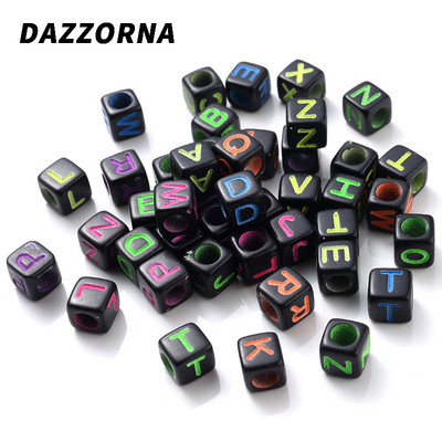 100 vnt kubo abėcėlės akrilo karoliukai 6x6 mm spalvos aukso raidžių karoliukai papuošalų kūrimas apyrankėms karoliai pasidaryk pats didmeninė prekyba