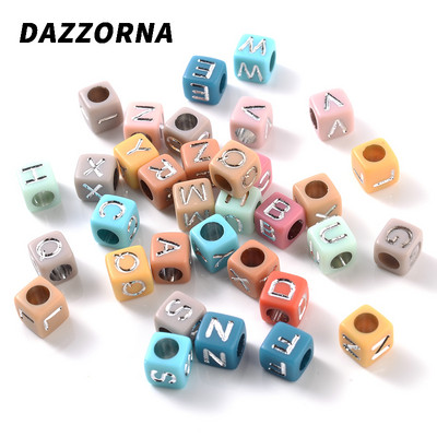 100 vnt kubo abėcėlės akrilo karoliukai 6x6 mm spalvos aukso raidžių karoliukai papuošalų kūrimas apyrankėms karoliai pasidaryk pats didmeninė prekyba