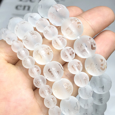 Natural Matte White Clear Six Word Προσευχή Μάντρα του Βούδα Κρυστάλλινες γυάλινες χάντρες Στρογγυλές χάντρες γούρι για κοσμήματα κατασκευής DIY βραχιόλι