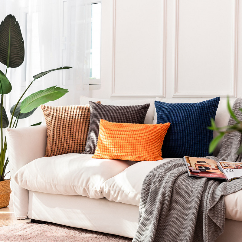 Față de pernă din velur ca niște sâmburi de porumb Husă de pernă de culoare solidă Husă de pernă pentru sufragerie de acasă Decor de canapea în carouri Față de pernă decorativă galbenă