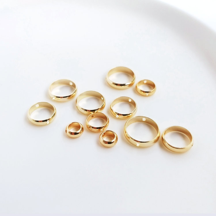 10 vnt 4 mm 6 mm 8 mm 10 mm 14 k aukso spalvos žalvario karoliukai su 2 skylutėmis ovalios jungties pakabukai Aukštos kokybės „pasidaryk pats“ papuošalų priedai