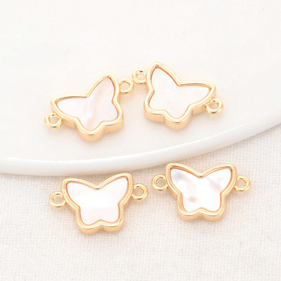9.5*16MM 14K златен цвят месингова черупка пеперуда 2 дупки Connect Charms Висулки Колие Консумативи за правене на бижута Аксесоари направи си сам