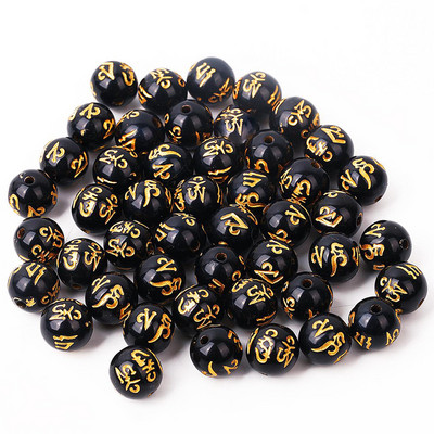 50/100vnt 8mm-14mm Budos žavesio karoliukai juodos spalvos su raižiniu auksu Dragon Chinese Pixiu apyrankės pasidaryk pats karoliukai papuošalams gaminti