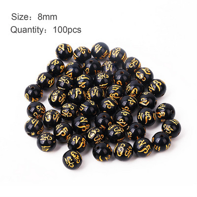 50/100kom 8mm-14mm Buddha šarm perle crne boje s rezbarenim zlatnim zmajem kineska Pixiu narukvica DIY perle za izradu nakita