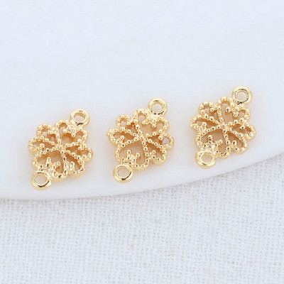 8*12MM 14K златен цвят месинг 2 дупки Flowers Connect Charms Обеци Направи си сам бижута Аксесоари