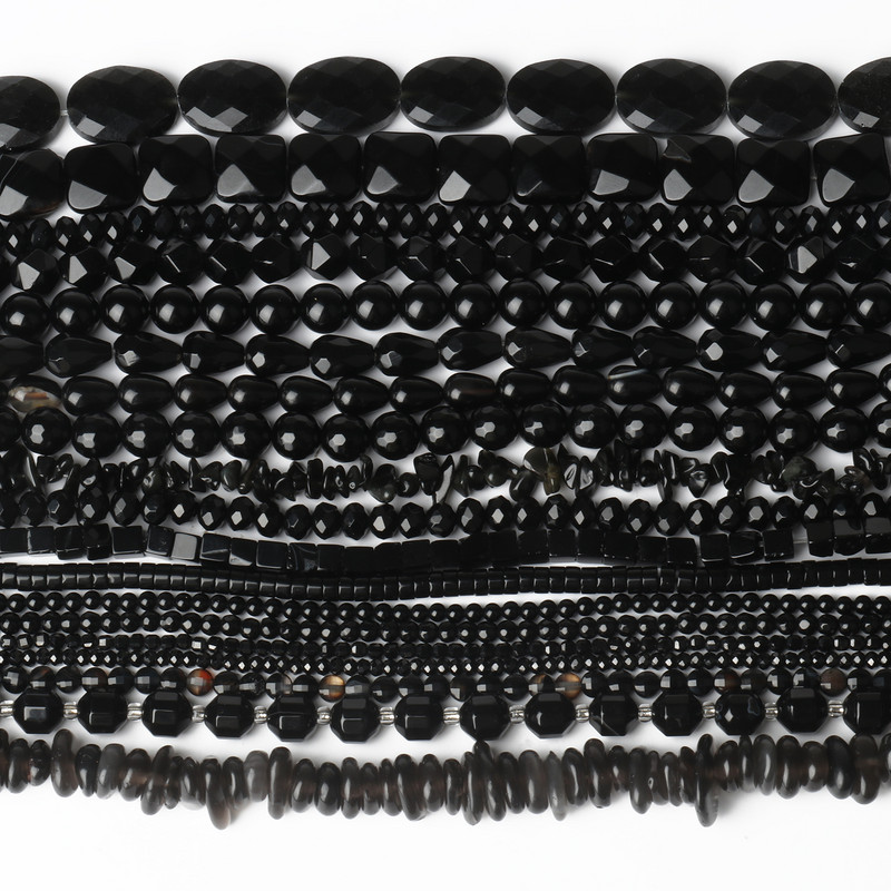 Natūralaus akmens juodo agato karoliukai, netaisyklingi vandens lašai, apvalūs, laisvi onikso karoliukai papuošalams gaminti „pasidaryk pats“ apyrankės karoliai 15 colių / sruogos