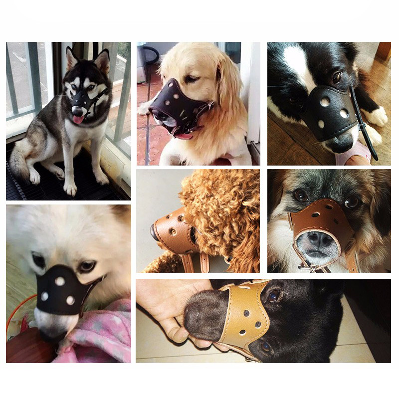 Minkštas odinis snukis šunims, apsaugantis nuo įkandimo, saugus reguliuojamas ir kvėpuojantis augintinio mažų didelių šunų snukis leidžia gerti ir valgyti