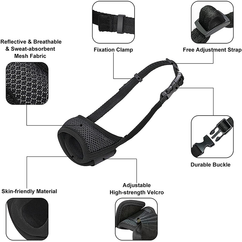 Benepaw minkštas nailono tinklelis šuns snukis, kvėpuojantis, atspindintis gyvūno burnos užvalkalas mažiems vidutinio dydžio šunims, neleidžiantis kandžioti lojimo