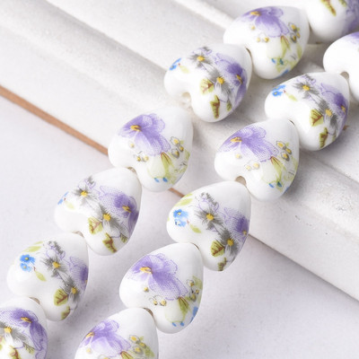 10 vnt 13x12 mm širdies formos gėlių raštai keraminiai porcelianiniai laisvi amatai karoliukai papuošalams gaminti „pasidaryk pats“ radiniai