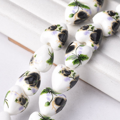 10 vnt 13x12 mm širdies formos gėlių raštai keraminiai porcelianiniai laisvi amatai karoliukai papuošalams gaminti „pasidaryk pats“ radiniai