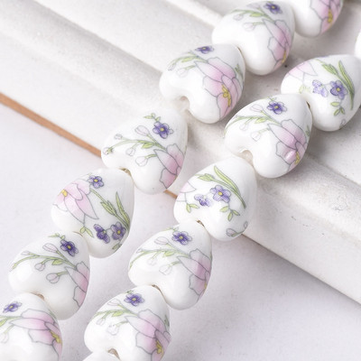 10 vnt 13x12 mm širdies formos gėlių raštai keraminiai porcelianiniai laisvi amatai karoliukai papuošalams gaminti „pasidaryk pats“ radiniai