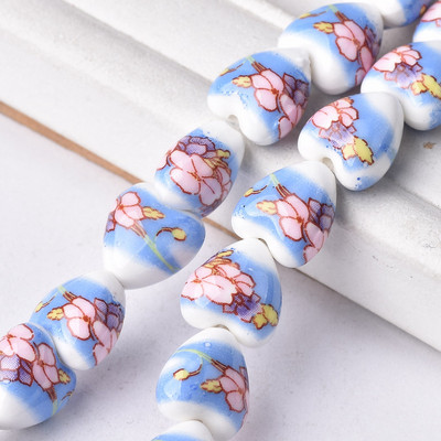 10 vnt 13x12 mm širdies formos gėlių raštai keraminiai porcelianiniai laisvi amatai karoliukai papuošalams gaminti „pasidaryk pats“ radiniai