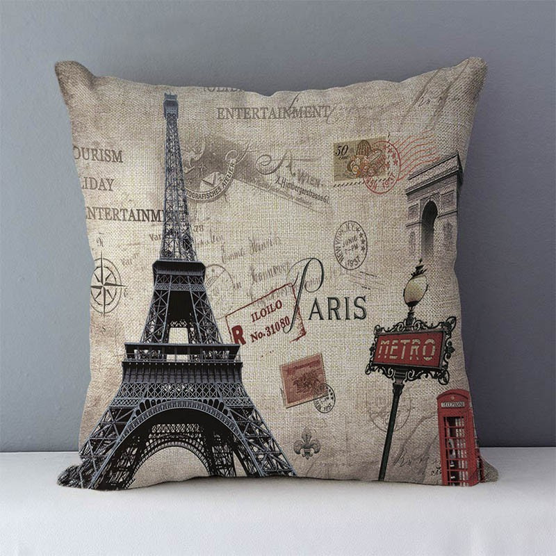 Pernă de canapea retro nostalgică perne decorative pentru acasă Londra Paris scenic imprimat pătrat 45x45cm față de pernă perne pentru spătar