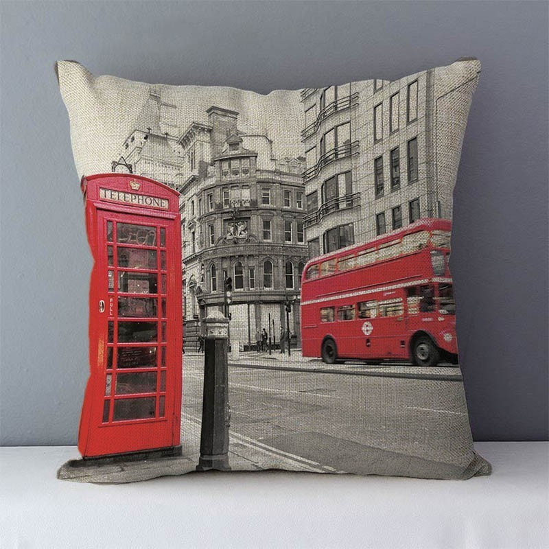 Pernă de canapea retro nostalgică perne decorative pentru acasă Londra Paris scenic imprimat pătrat 45x45cm față de pernă perne pentru spătar