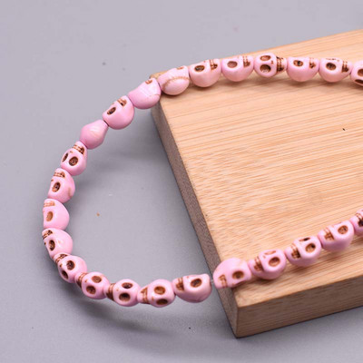 Festés Rózsa Piros Szín 6x8mm Koponya Természetes Türkizek Gyöngyök Világos Solor Koponya Forma Laza Távtartó Gyöngyök Ékszerkészítés Barkácsolás