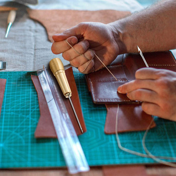 4 ΤΕΜ/ΣΕΤ Χάλκινη λαβή ραψίματος Awl Stitcher Shoe Repair Tool Kit for DIY Sewing Canvas Leather Repairing Leather Craft Kit Tools