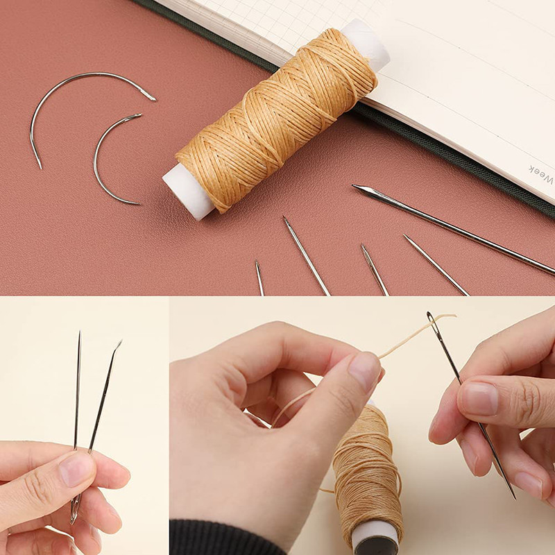 Kit de cusut din piele KAOBUY cu ace de cusut cu ochi mari Instrumente de cusut din piele cu fir cerat pentru artizanat din piele