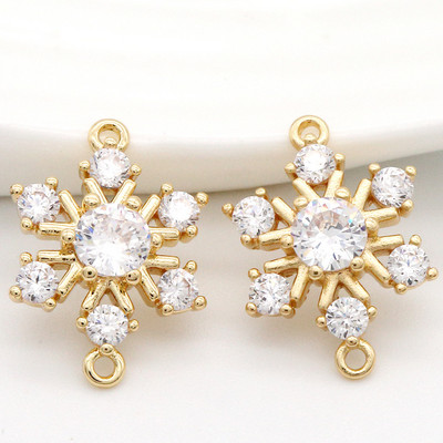 12x16MM 14K arany színű sárgaréz és cirkon 2 lyukú hópehely virág Connect Charms medálok ékszerkészítési kellékek