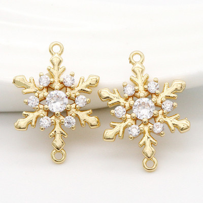 12x16MM 14K arany színű sárgaréz és cirkon 2 lyukú hópehely virág Connect Charms medálok ékszerkészítési kellékek