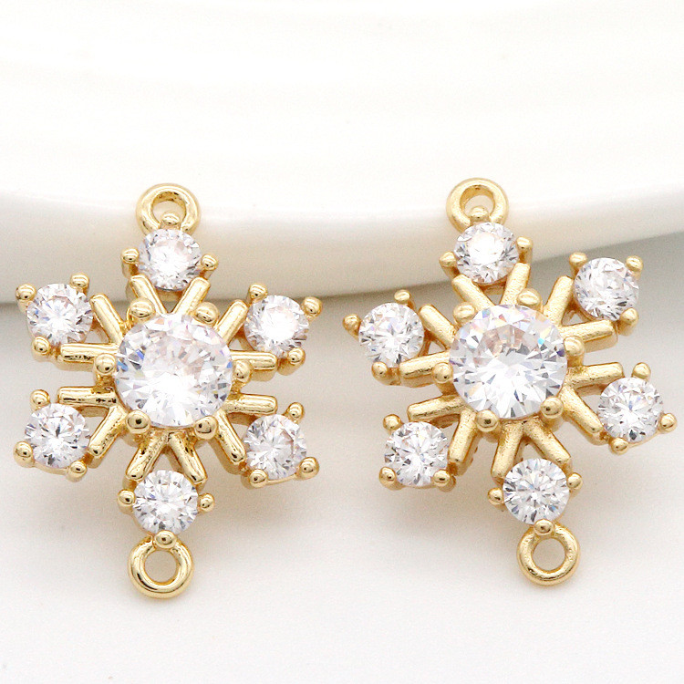 12x16MM 14K arany színű sárgaréz és cirkon 2 lyukú hópehely virág Connect Charms medálok ékszerkészítési kellékek