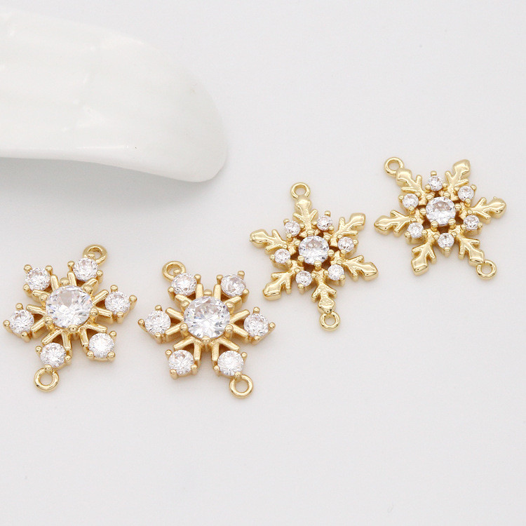 12x16MM 14K arany színű sárgaréz és cirkon 2 lyukú hópehely virág Connect Charms medálok ékszerkészítési kellékek