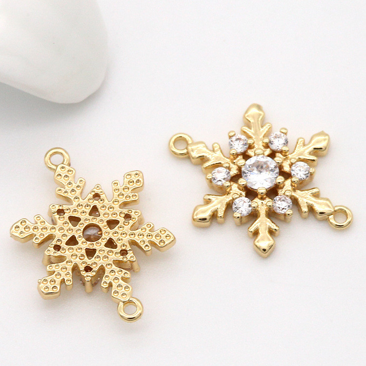 12x16MM 14K arany színű sárgaréz és cirkon 2 lyukú hópehely virág Connect Charms medálok ékszerkészítési kellékek
