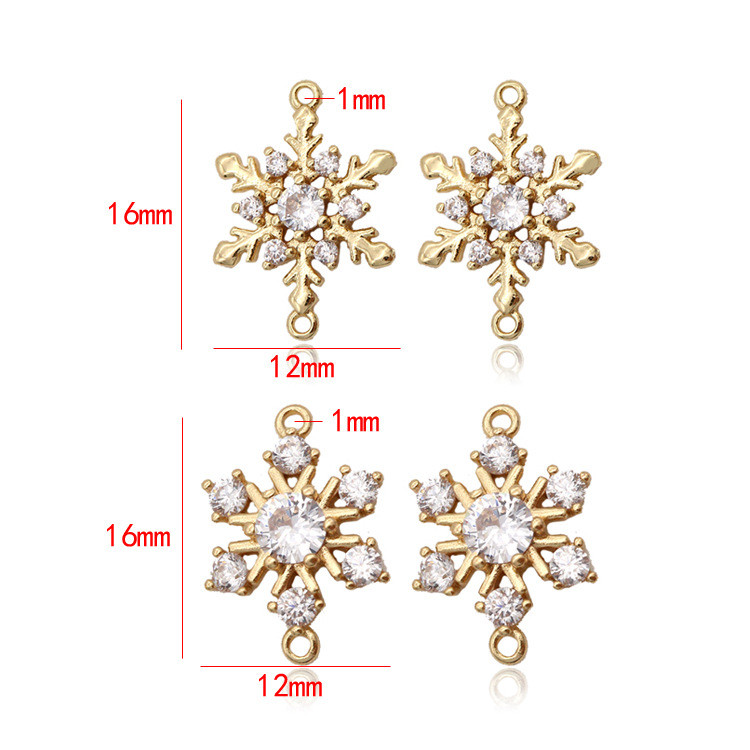 12x16MM 14K arany színű sárgaréz és cirkon 2 lyukú hópehely virág Connect Charms medálok ékszerkészítési kellékek