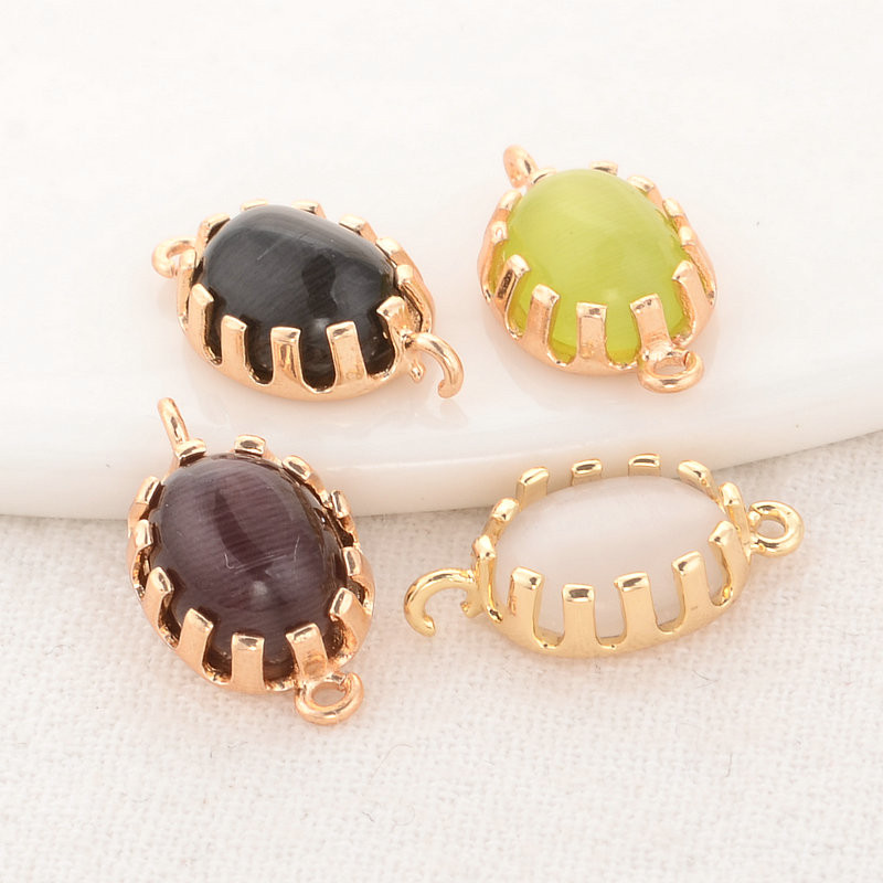 9,5x16 mm-es 14K arany színű bevonattal és opál 2 lyukkal, kerek formájú összekötő medálok medálok Ékszerkészítési kellékek Barkács kiegészítők