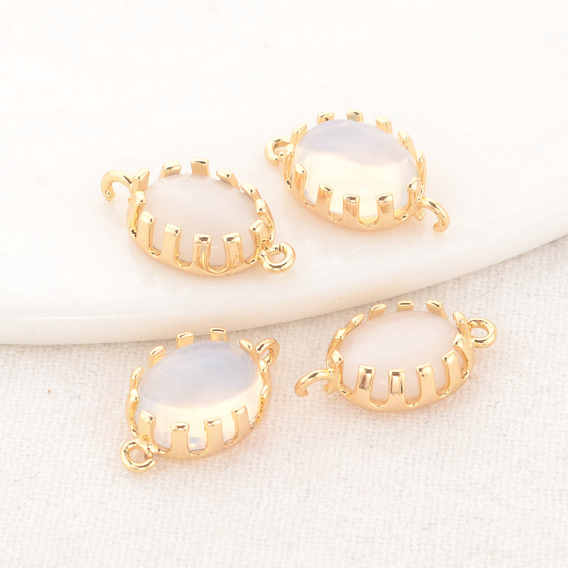 9,5x16 mm-es 14K arany színű bevonattal és opál 2 lyukkal, kerek formájú összekötő medálok medálok Ékszerkészítési kellékek Barkács kiegészítők