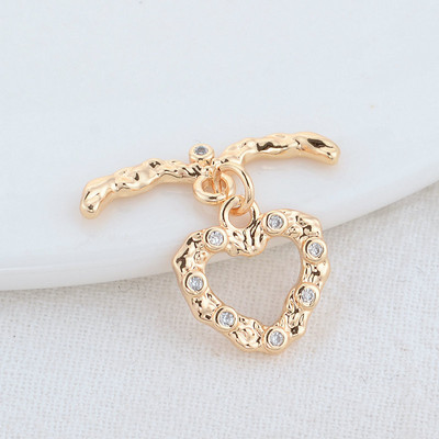 14*24MM 14K aukso spalvos padengtas žalvaris su cirkonio širdies apyranke O perjungiamomis sagtimis Aukštos kokybės „pasidaryk pats“ papuošalų gamybos reikmenys