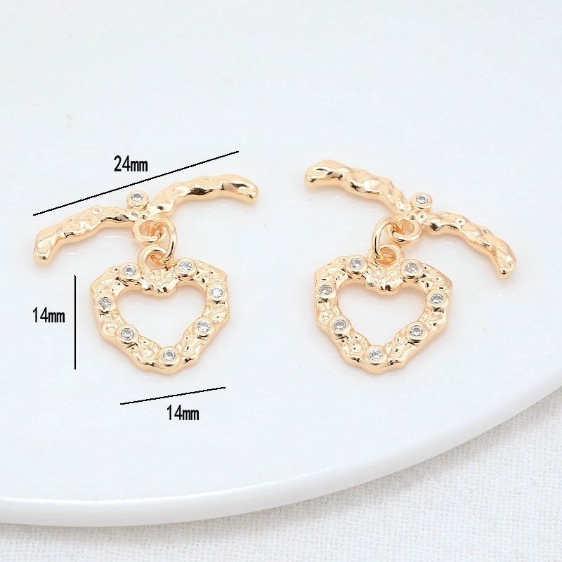 14*24MM 14K aukso spalvos padengtas žalvaris su cirkonio širdies apyranke O perjungiamomis sagtimis Aukštos kokybės „pasidaryk pats“ papuošalų gamybos reikmenys