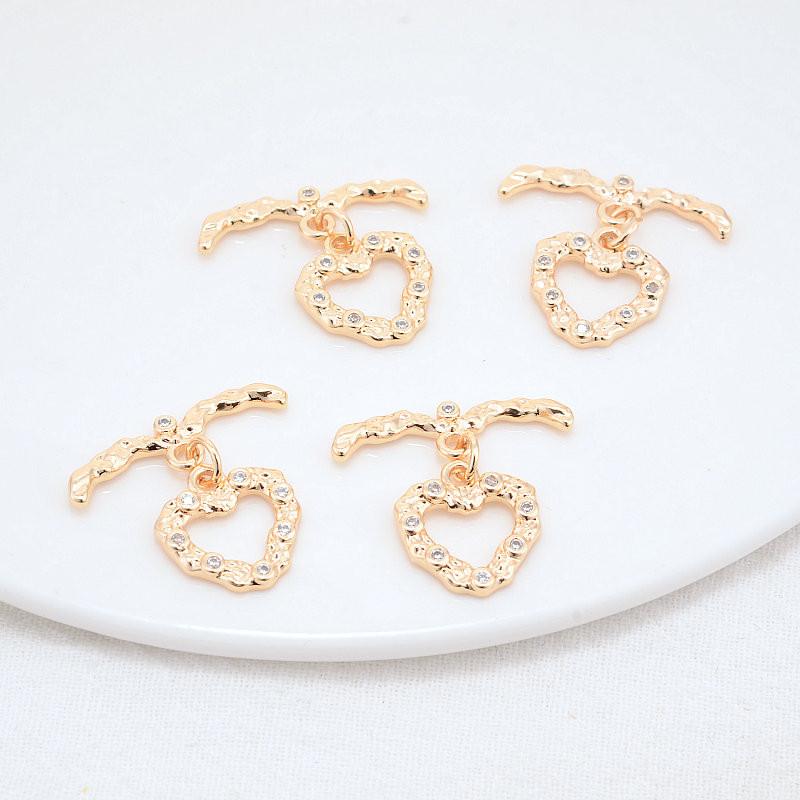 14*24MM 14K aukso spalvos padengtas žalvaris su cirkonio širdies apyranke O perjungiamomis sagtimis Aukštos kokybės „pasidaryk pats“ papuošalų gamybos reikmenys