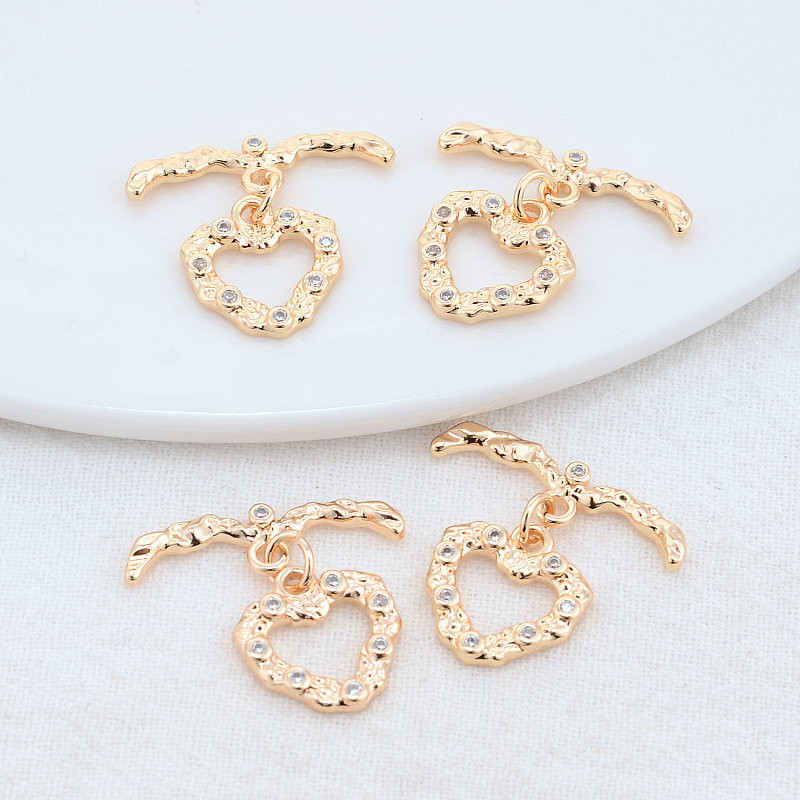 14*24MM 14K aukso spalvos padengtas žalvaris su cirkonio širdies apyranke O perjungiamomis sagtimis Aukštos kokybės „pasidaryk pats“ papuošalų gamybos reikmenys