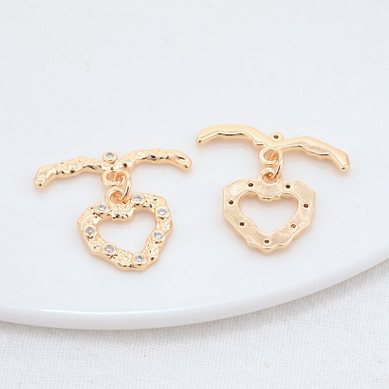 14*24MM 14K aukso spalvos padengtas žalvaris su cirkonio širdies apyranke O perjungiamomis sagtimis Aukštos kokybės „pasidaryk pats“ papuošalų gamybos reikmenys