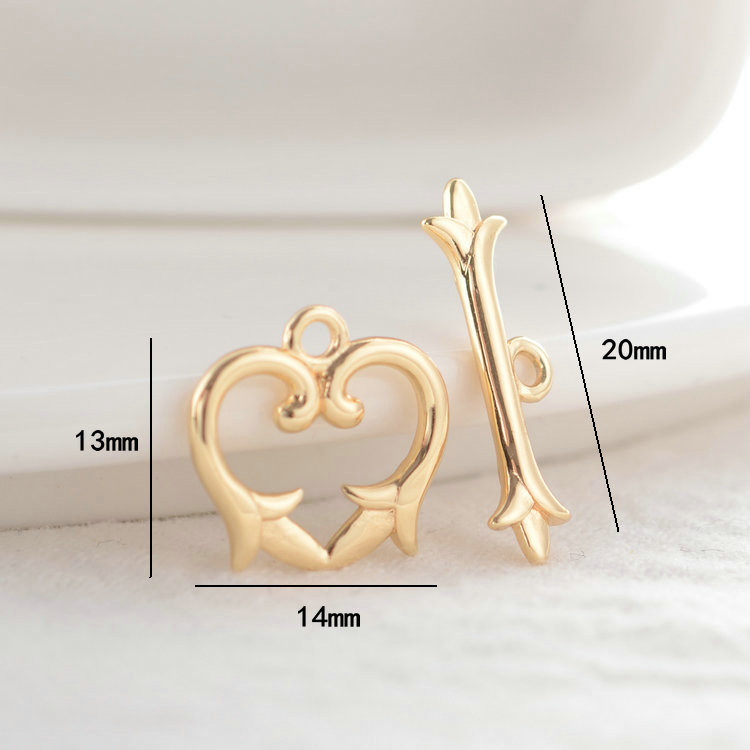 4 szett 13*20mm 14K aranyozott sárgaréz szív O billenő kapcsok Kiváló minőségű barkács ékszerkészítési kellékek