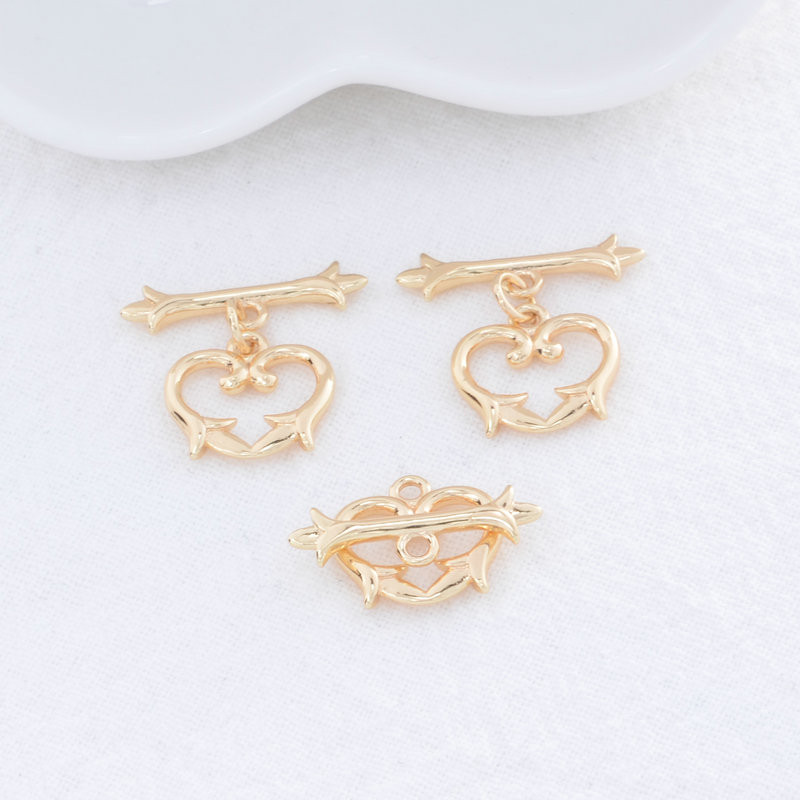 4 szett 13*20mm 14K aranyozott sárgaréz szív O billenő kapcsok Kiváló minőségű barkács ékszerkészítési kellékek