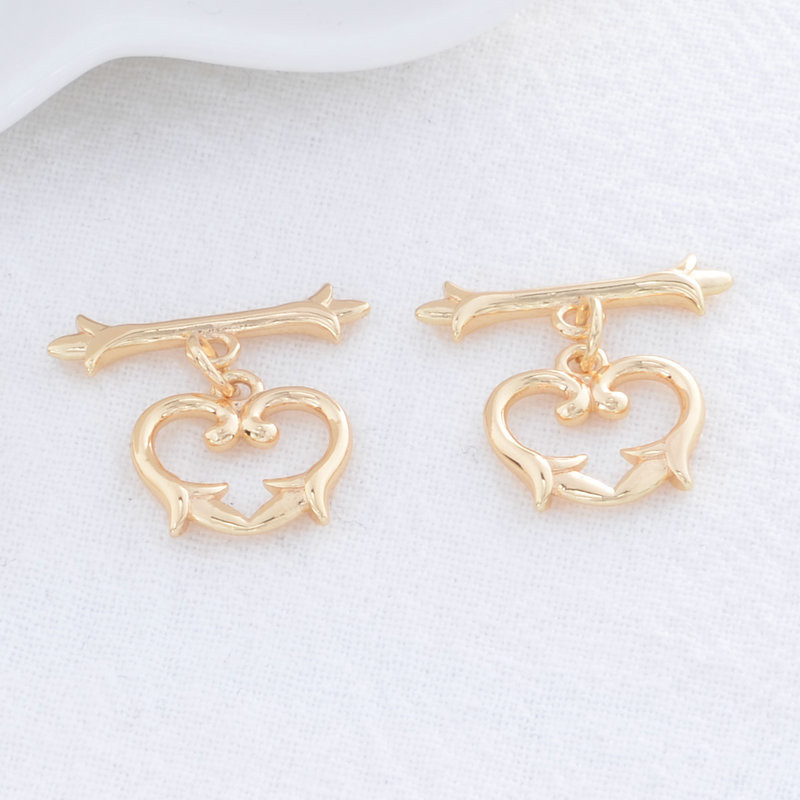 4 szett 13*20mm 14K aranyozott sárgaréz szív O billenő kapcsok Kiváló minőségű barkács ékszerkészítési kellékek